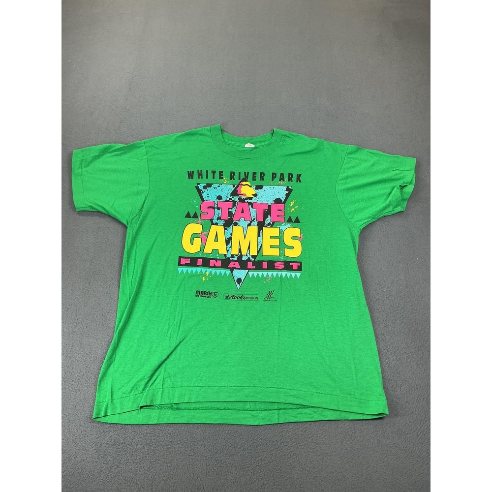 Screen Stars Shirt Mens XL Green State Games Finalist‎ Hoosier Lottery USA 80s